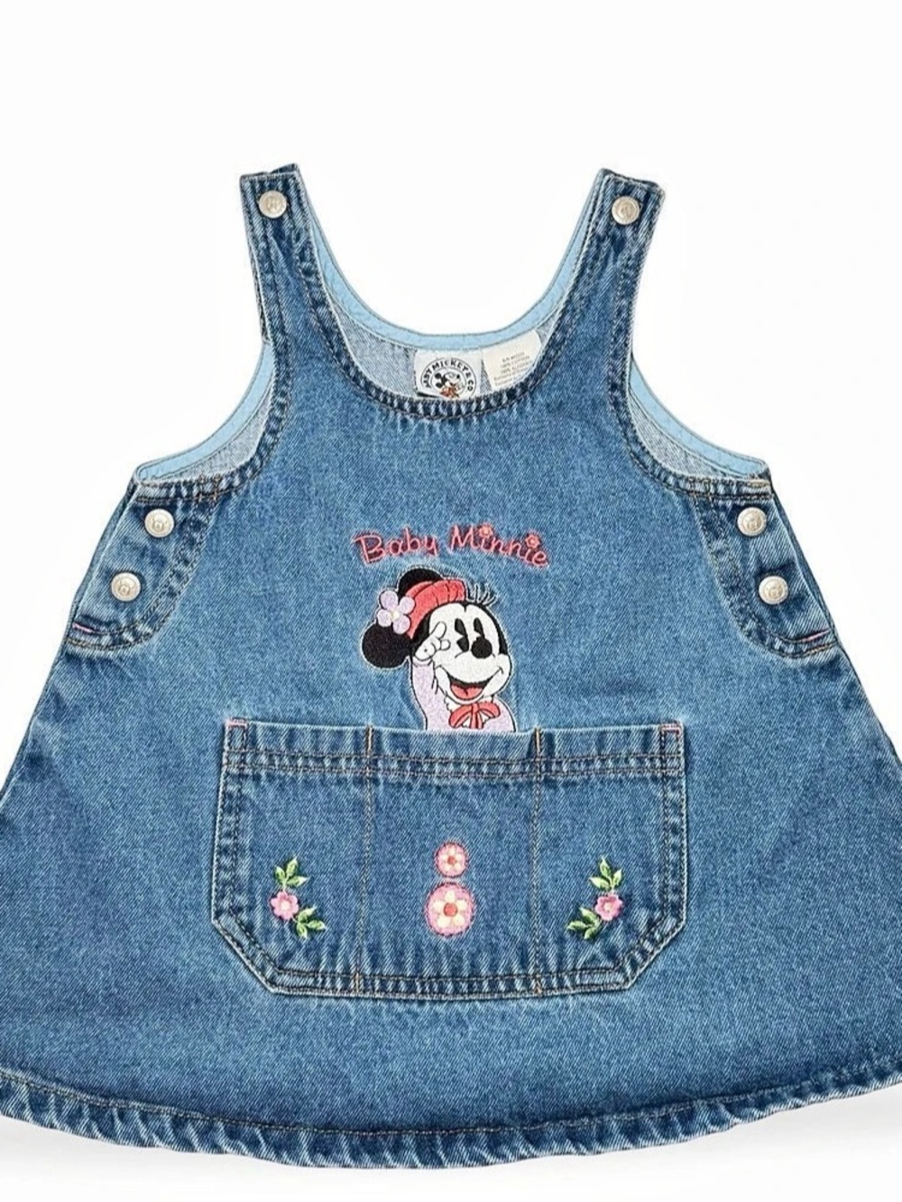 Vtg 90s Disney Baby Mickey & Co Minnie Denim Jumper Dress 18M Like New